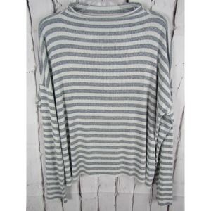 Lucky Brand Women's Striped Blue & White Large Long Sleeve Top